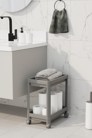 Mithra Life 2 Katlı Tekerlekli Tezgah Altı Gri Banyo Mutfak Rafı Mıt1123 Gri