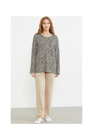 Angbutik Sementa 76413 Rahat Kalıp Leopar Kombinli Pijama Takım Bej