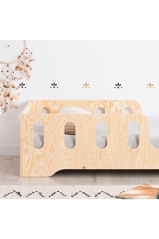 Markaawm Montessori Yatak Korumalıklı Ahşap Karyola Çocuk Ve Bebek Odası Akçaağaç
