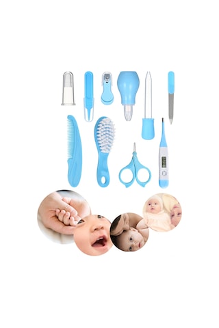 Xindoker Bebek Bakımı Mutfak Seti Mavi - 10 Parça: Tırnak Kırıcı, Tırnak Makası, Dijital Termometre, Eğik Fırça Ve Daha Fazlası
