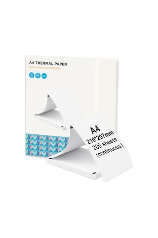 Vkemall Peripage A40 Uyumlu A4 Termal Yazıcı Kağıdı - 210x297mm 200 Yaprak, Suya Yağa Dayanıklı, Bisfenol A Yok, 3 Yıl Görüntü Saklama