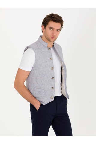 Cacharel Açık Gri Slim Fit Keten Karışımlı Mont Yelek