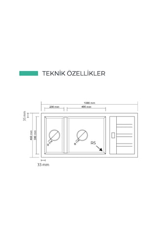P024 Artemis 1.5 Göz Damlalıklı Granit Evye 1000 460 Mm Siyah İsimdebelirtilmiş