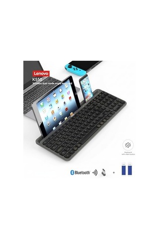 K550 Dual-mode Kablosuz Klavye - Bluetooth + 2.4ghz, Entegre Tablet Ve Telefon Standlı, Sessiz Tuşlar, Q Türkçe, Siyah