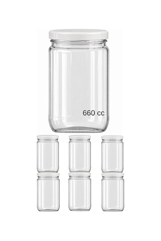 6 Adet 660 Cc Cam Kavanoz Beyaz Metal Kapaklı 660 Ml Sosluk, Konserve Ve Saklama Kavanozu Seti Şeffaf