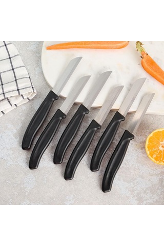 Yıldız Mira Dişli Meyve Bıçak Seti, Siyah, 6 Parça, Paslanmaz Çelik, Ergonomik Kopolimer Plastik Sap, 9 Cm