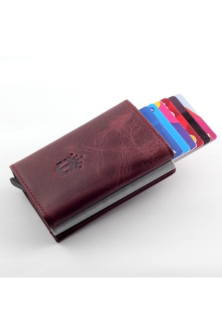 Ancora Leather Crazy Hakiki Deri Erkek Cüzdanı Mekanizmalı Bordo