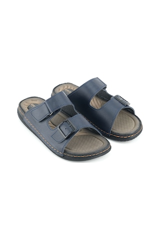 Gezer Yazlık Erkek Suni Deri İki Toka Ayarlanabilir Rahat Taban Günlük Terlik Lacivert