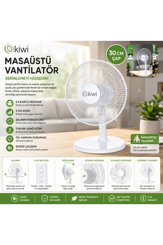 Masaüstü Vantilatör 5 Kanat 3 Kademeli