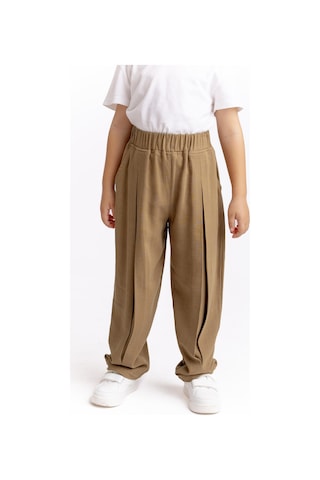 Unisex Paça Ve Belden Kapalı A Pile Keten Pantolon Caramel Caramel Kahverengi
