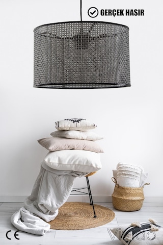 Wicker Siyah-beyaz Hasır Sarkıt Avize 38cm Siyah