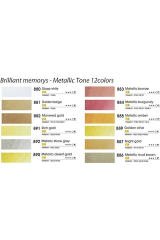 12li Aquarel Yarım Tablet Metalik Renkler Suluboya