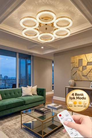 Lumia Lighting Madrid Model Gold 3 Renk Modu Ledli Sarkıt Modern Salon Mutfak Çocuk Yatak Odası Led Avize