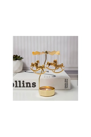 Sihirli Döner Atlıkarınca Tealight Mumluk - Gold
