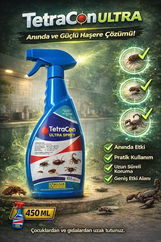 Tetracon Ultra Sprey Haşere İlacı 450 Ml Kene, Sivrisinek, Karasinek, Akrep, Tahtakurusu Tetracon Ultra Sprey Haşere İlacı 450 Ml Kene, Sivrisinek, Karasinek, Akrep, Tahtakurusu