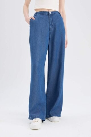 DeFacto Pull On Wide Leg Yüksek Bel Uzun Tensel Yıkamalı Pantolon D8239AX25SMNM28