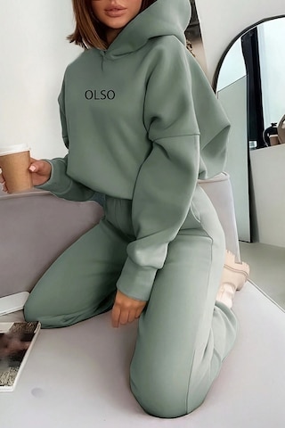 Know Kadın Su Yeşili Olso Baskılı Kapüşonlu Alt Üst Eşofman Takım Yeşil