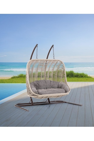 Decorfine Hamak Balina Model Çift Kişilik Rattan Salıncak Açik Kahve Krem