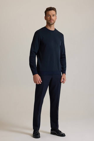 Ysf Erkek Lacivert Bisiklet Yaka Pamuklu Sweatshirt