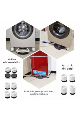 Tineke Beyaz Eşya Ayağı Çamaşır Makinesi Mobilya Titreşim Önleyici Kaydırmaz 8.5 Cm Yükseltici 4 Lü Beyaz Beyaz