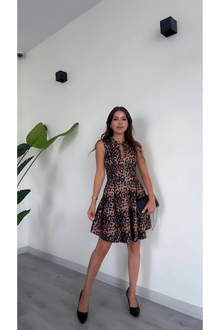 Şamdan Leopar Desenli Fermuarlı Elbise - Şıklığın Yeni Tanımı - Leopar