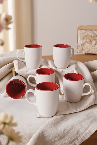 Keramika Mat Beyaz / Kırmızı Bulut Kupa 9 Cm 6 Adet Çok Renkli