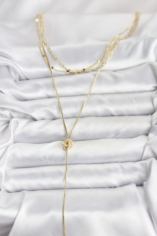 Zarif Boyunlar İçin Golden Pirinç Düğüm Üçlü Kombin Kadın Kolye Standart