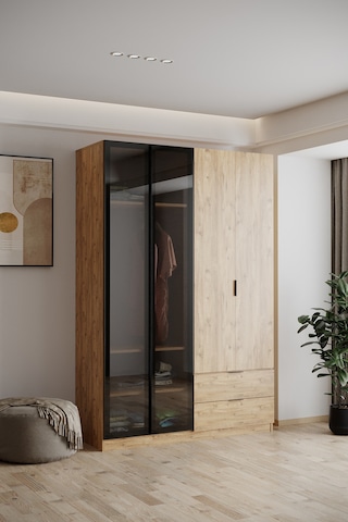 Evdemo Safir Cam Kapaklı 4 Kapılı 2 Çekmeceli Gardırop 210 Cm Atlantik Çam
