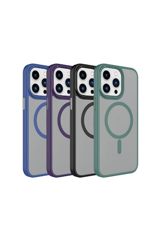 Apple iPhone 15 Pro Uyumlu Mat Arka Yüzey Wireless Şarj Özellikli Flet Magsafe Kıl Yeşil Yeşil