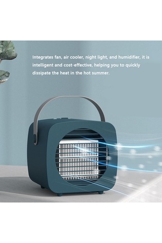 Samdoo Mavi 6" Taşınabilir Soğutucu Fan - 3 Hız Ayarı, Çift Havuz, Nemlendirici Ve Led Gece Lambası İle Sessiz Isıtma