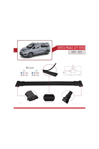 Toyota Proace City Verso 2019-2022 Arası İle Uyumlu Fly Model Ara Atkı Tavan Barı Siyah 4 Adet Bar