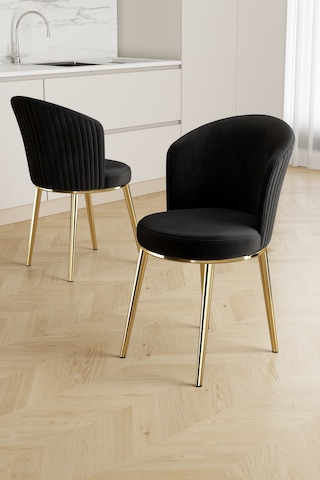 Nisare Serisi 90x168 Lak Panel Beyaz Mermer Desen Masa Takımı Gold Ayaklı 6 Sandalye Beyaz Mermer Desen Masa Siyah Sandalye Gold Ayak