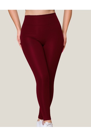 Toparlayıcı Yüksek Bel Kadın Günlük Spor Parlak Tayt Bordo