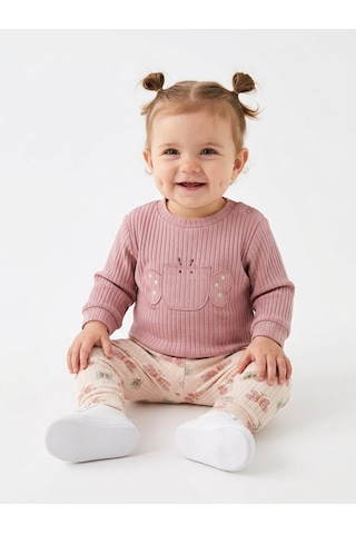 HelloBaby Pamuklu Kelebek Detaylı Taytlı 2li Kız Bebek Takım Gül Kurusu "Gül Kurusu"