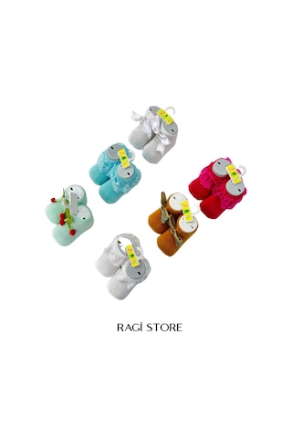 Ragi Store 6'lı Nakışlı Yenidoğan Bebek Çorap ÇoK Renkli