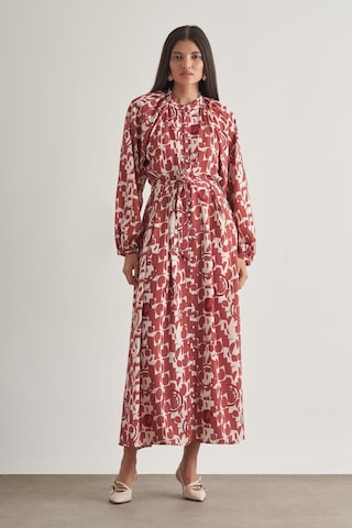 Mizalle Keten Dokulu Naturel Desenli Uzun Yazlık Elbise Çok Renkli