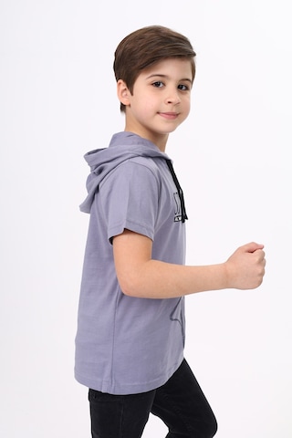 Toontoy Kids Toontoy Erkek Çocuk Baskılı Kapüşonlu Kısa Kollu Tişört Gri