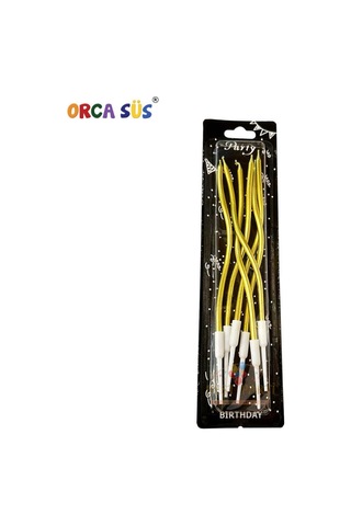 6'lı Spiral Şekilli Gold Renk Pasta Mumu Karışık