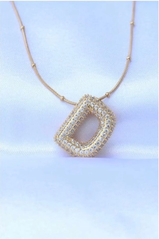Mrs Flower Çelik Zincirli Zirkon Taşlı D Harfli Gold Renk Bubble Kolye Çok Renkli