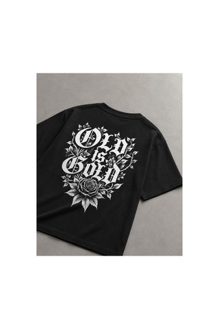 Yolo Street Old Is Gold Baskılı Oversize Siyah %100 Pamuk Erkek Tişört Vintage Dark Gothic Streetwear 1ssiyah