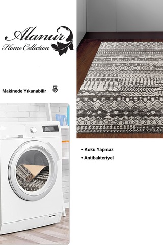 Dekoreko Kaymaz Taban Djt Mutfak Halısı Yıldız Deri Iskandinav F5080 Antrasit