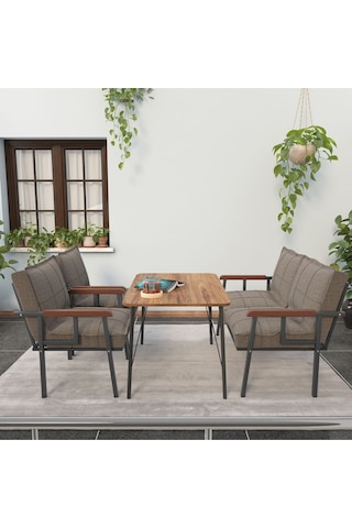 Mygusi Modern Balkon, Bahçe, Cafe - Metal Kanepe Koltuk Takımı - 2+1+1 Masa Kapiçino Cappuccino