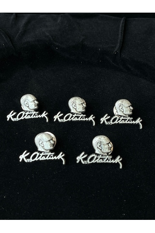 Atatürk İmzalı Ve Büstlü Gümüş Yaka Rozeti 5'li Gümüş
