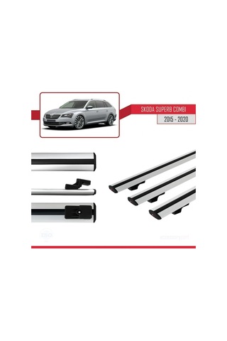 Skoda Superb Combı 2015-2020 Arası İle Uyumlu Basic Model Ara Atkı Tavan Barı Gri 3 Adet