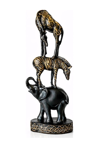 Safari Fil Zebra Zürafa Figür Siyah Eskitme Dekoratif Biblo