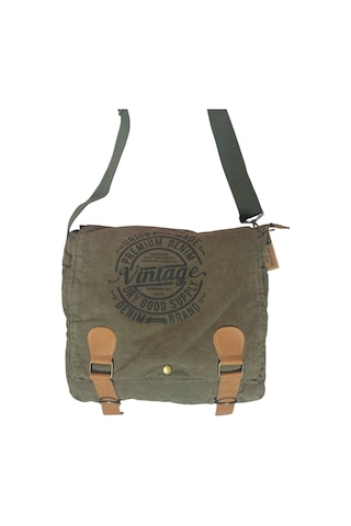 Old Cotton Cargo Vintage Salaş Kaliteli Unisex Günlük Gezi Kamp Okul Postacı Omuz Çantası San Diego 32 Cm X 25 Cm Haki - Siyah