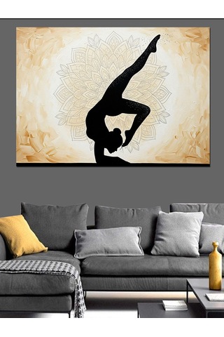 Yoga Pozlu Kadın Silüeti Çizimi Dekoratif Kanvas - Mdf Ahşap Tablo