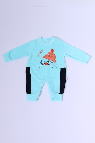 Hçm Bebek Kadife Tulum Uzun Kollu Çıtçıtlı Baskılı D5 Mavi