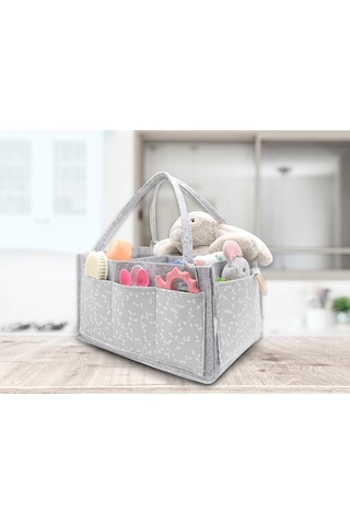 Babyjem 772 Gri Keçe Anne Bebek Bakım Çantası Çiçek