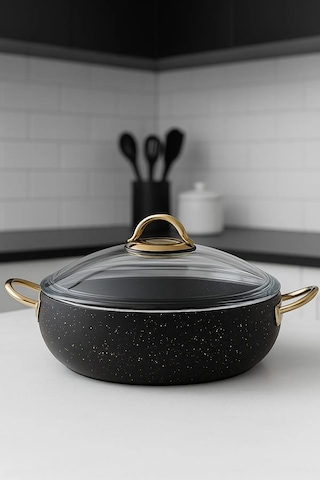 Yunusoğlu Home 28 Cm Basık Güveç Tencere 3.5 Litre, Gold Kulplu